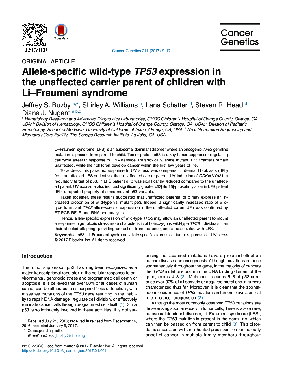 Original ArticleAllele-specific wild-type TP53 expression in the unaffected carrier parent of children with Li-Fraumeni syndrome