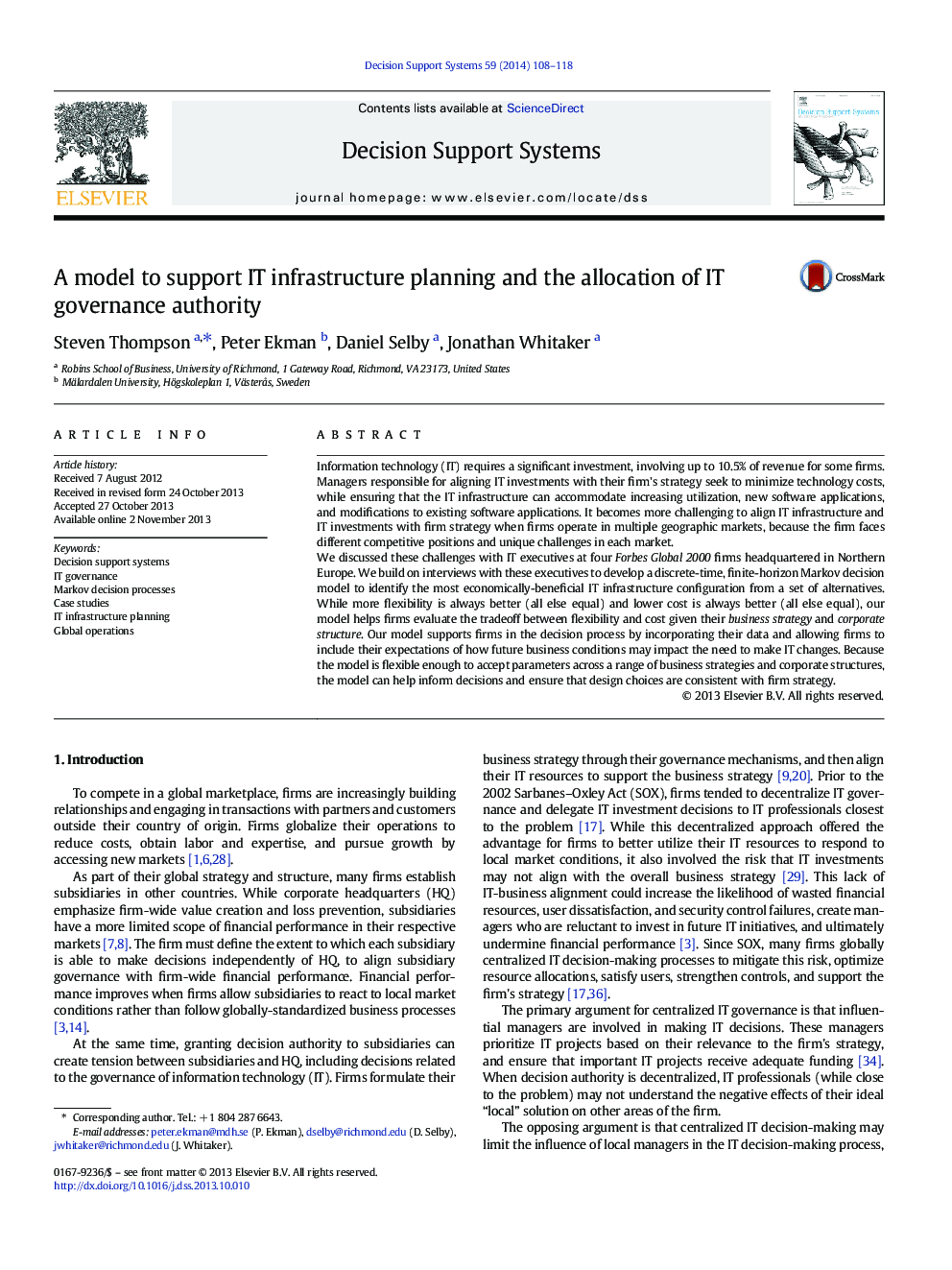 A model to support IT infrastructure planning and the allocation of IT governance authority