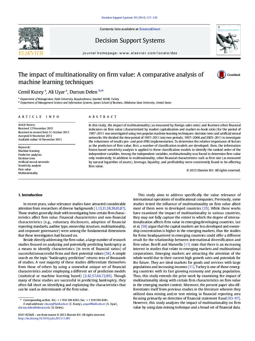 The impact of multinationality on firm value: A comparative analysis of machine learning techniques