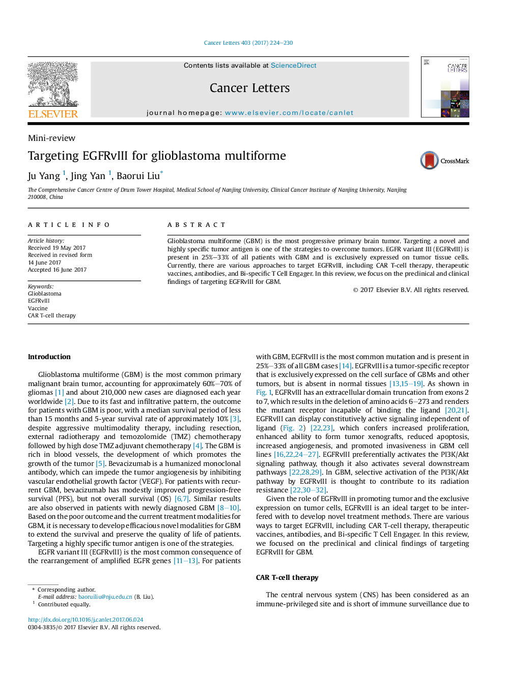 Mini-reviewTargeting EGFRvIII for glioblastoma multiforme