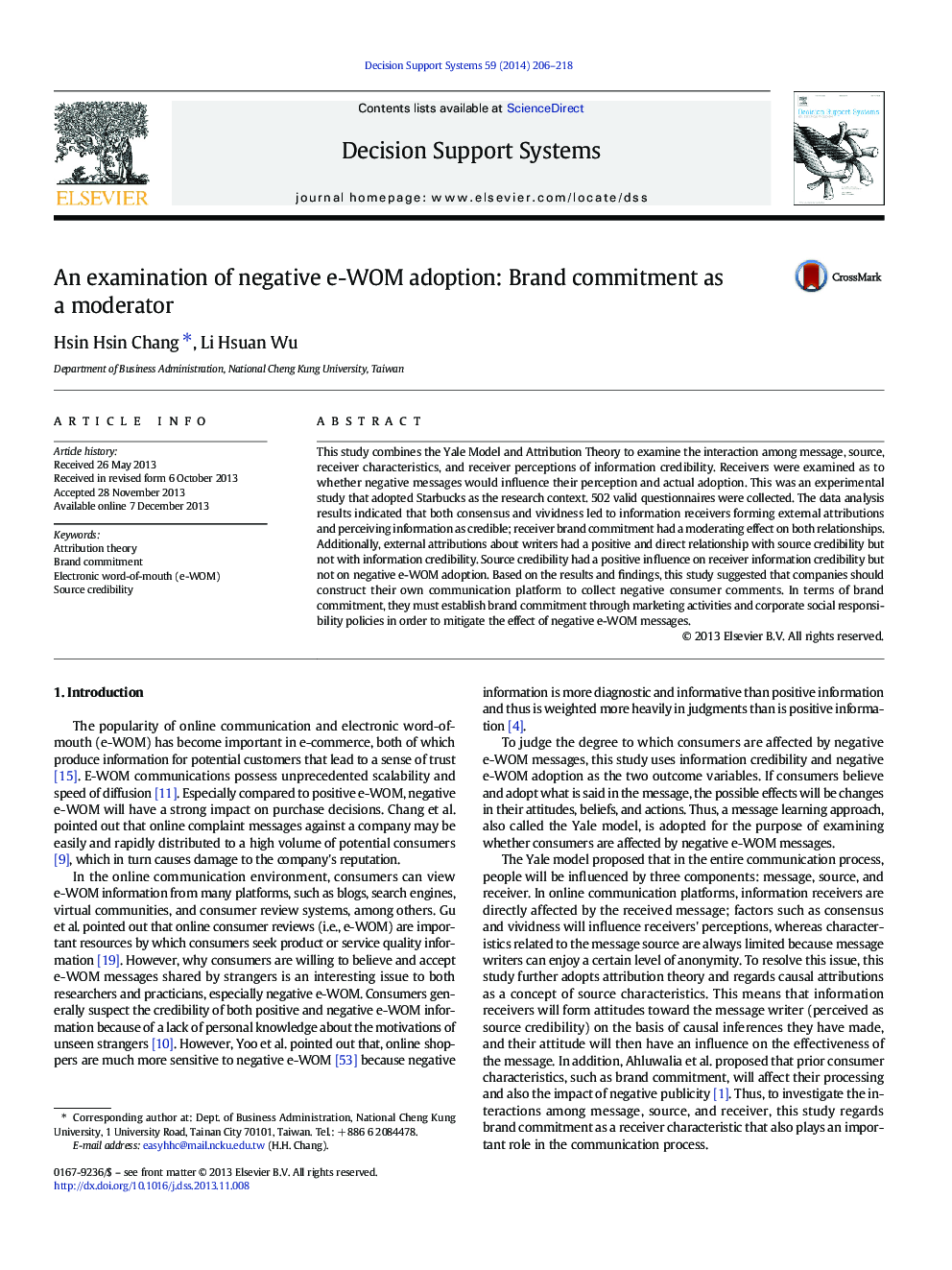 An examination of negative e-WOM adoption: Brand commitment as a moderator