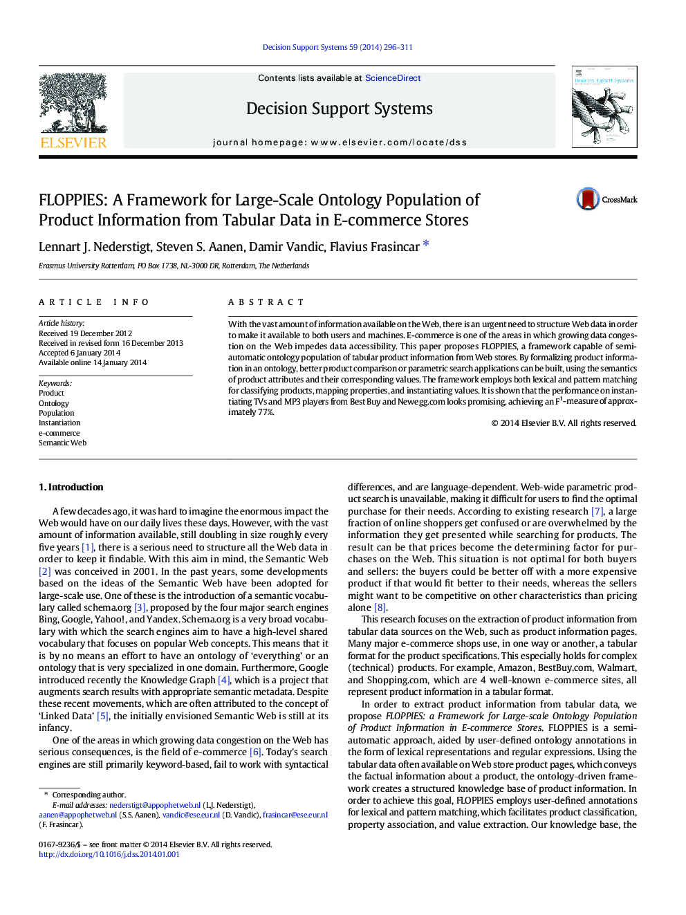 FLOPPIES: A Framework for Large-Scale Ontology Population of Product Information from Tabular Data in E-commerce Stores