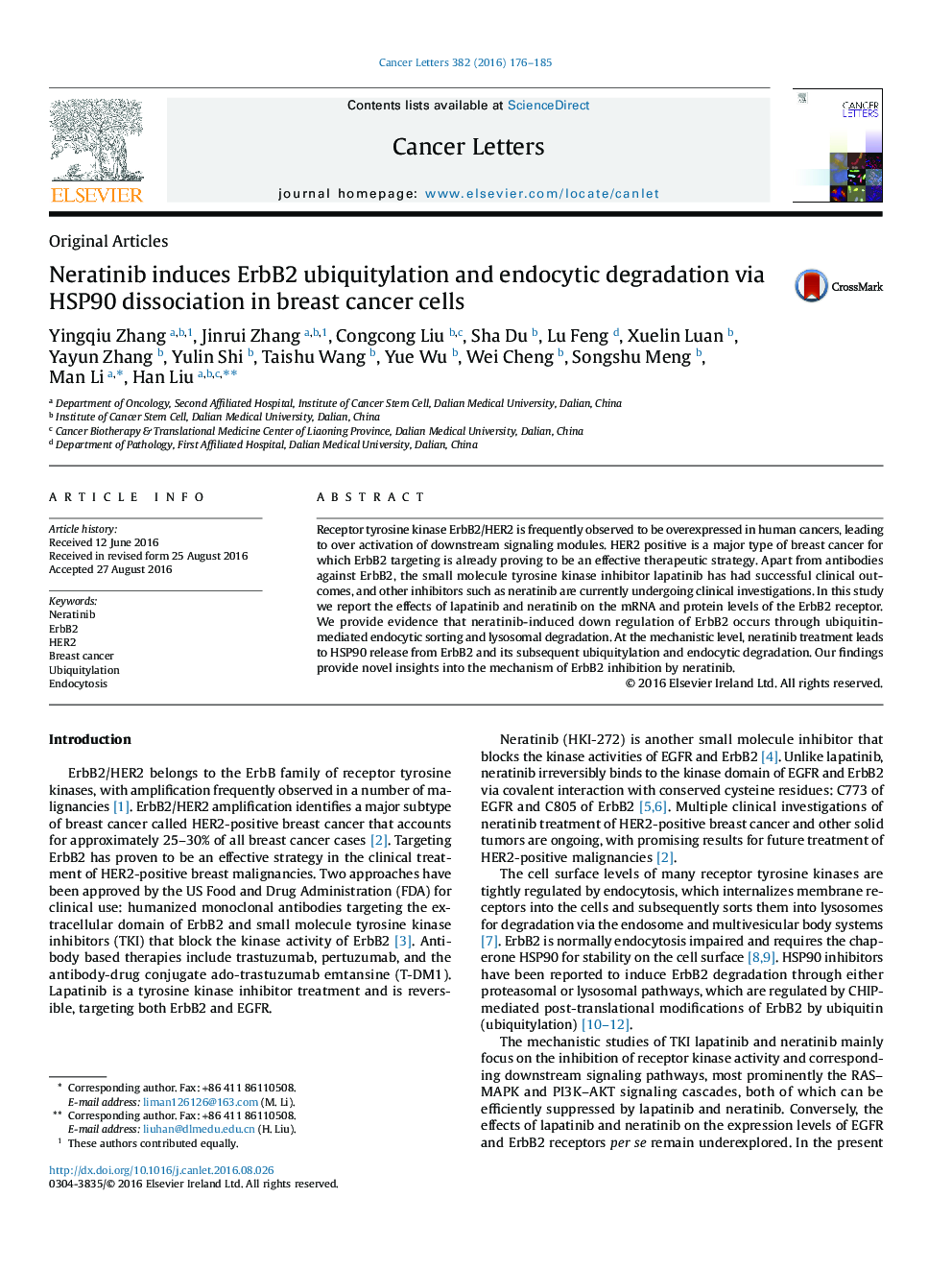 Original ArticlesNeratinib induces ErbB2 ubiquitylation and endocytic degradation via HSP90 dissociation in breast cancer cells