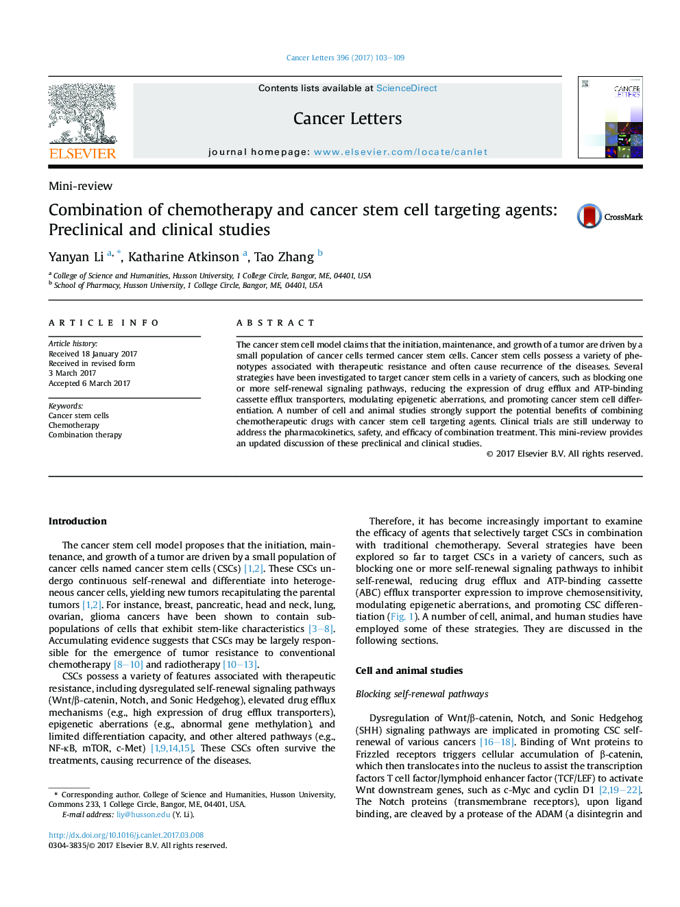 Mini-reviewCombination of chemotherapy and cancer stem cell targeting agents: Preclinical and clinical studies