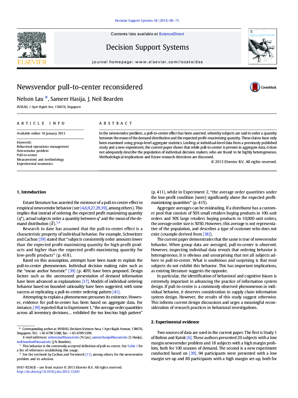 عکس صفحه اول مقاله: Newsvendor pull-to-center reconsidered Newsvendor pull-to-center reconsidered
