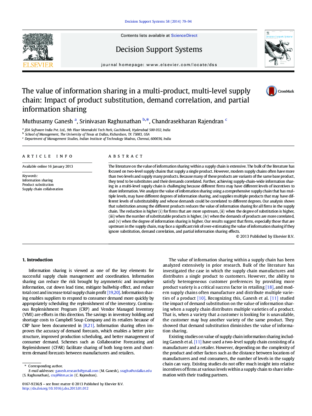 The value of information sharing in a multi-product, multi-level supply chain: Impact of product substitution, demand correlation, and partial information sharing