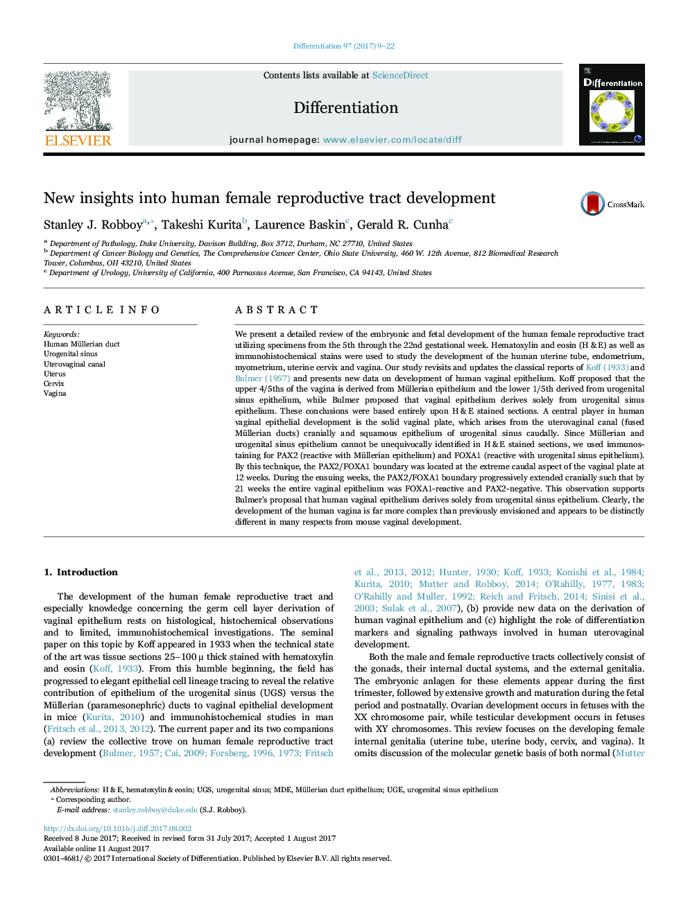 New insights into human female reproductive tract development