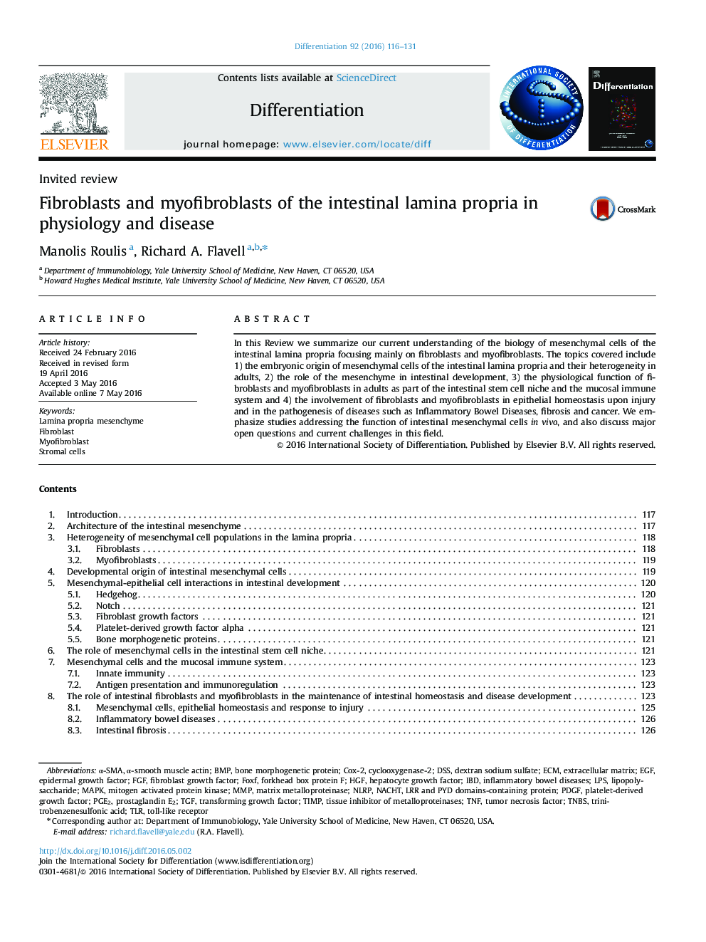 Invited reviewFibroblasts and myofibroblasts of the intestinal lamina propria in physiology and disease