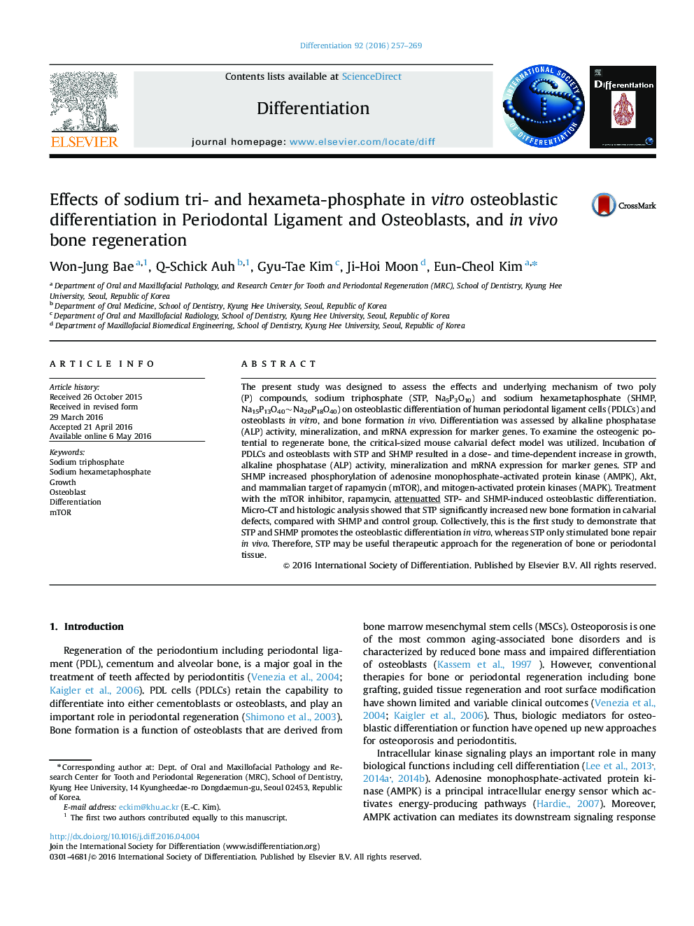 Effects of sodium tri- and hexameta-phosphate in vitro osteoblastic differentiation in Periodontal Ligament and Osteoblasts, and in vivo bone regeneration