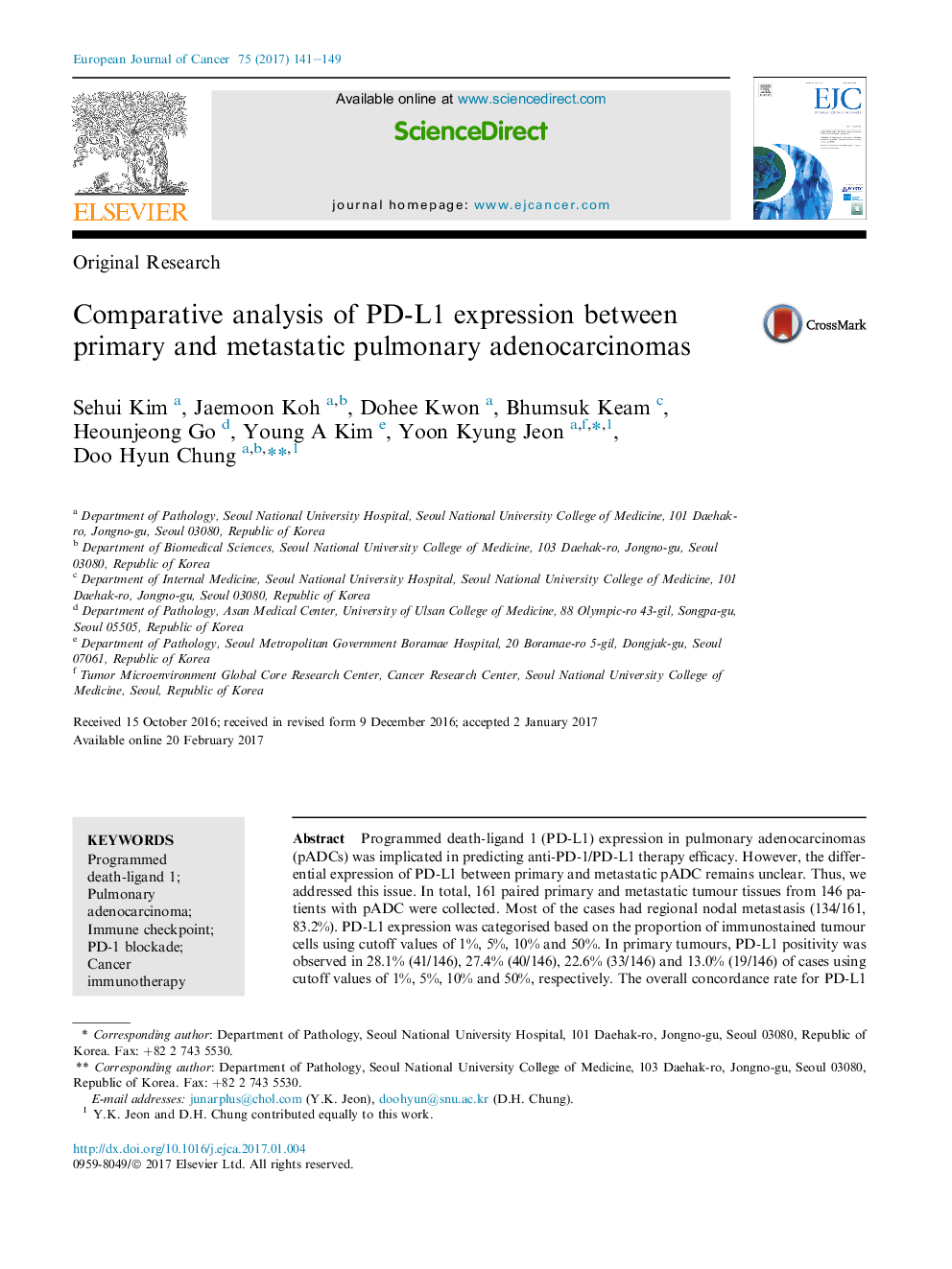 Original ResearchComparative analysis of PD-L1 expression between primary and metastatic pulmonary adenocarcinomas