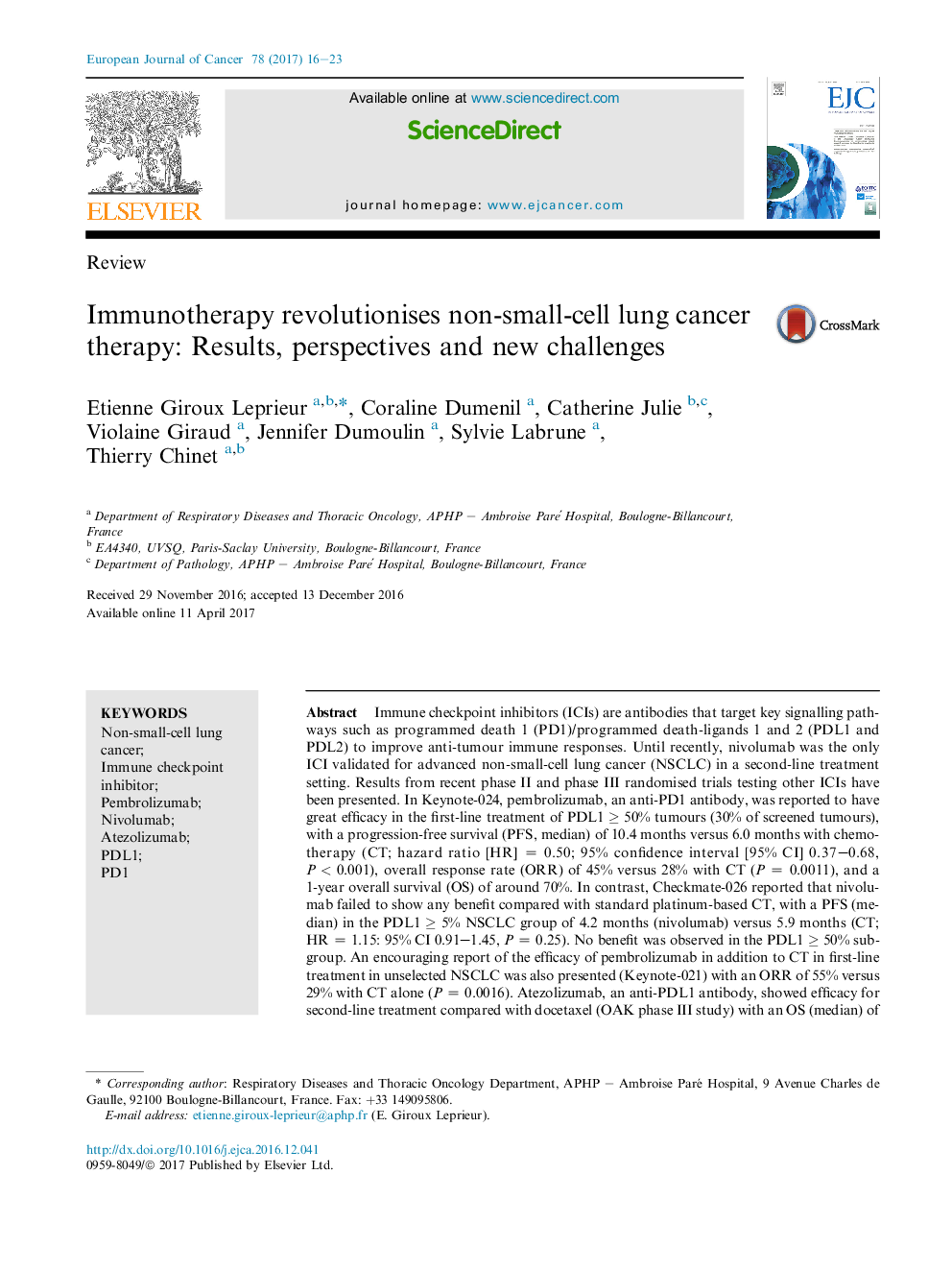 ReviewImmunotherapy revolutionises non-small-cell lung cancer therapy: Results, perspectives and new challenges