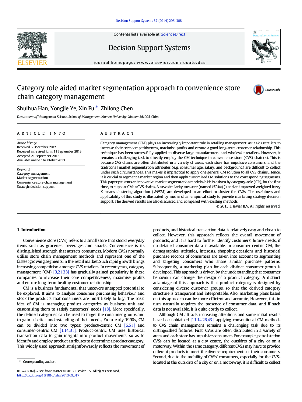 Category role aided market segmentation approach to convenience store chain category management