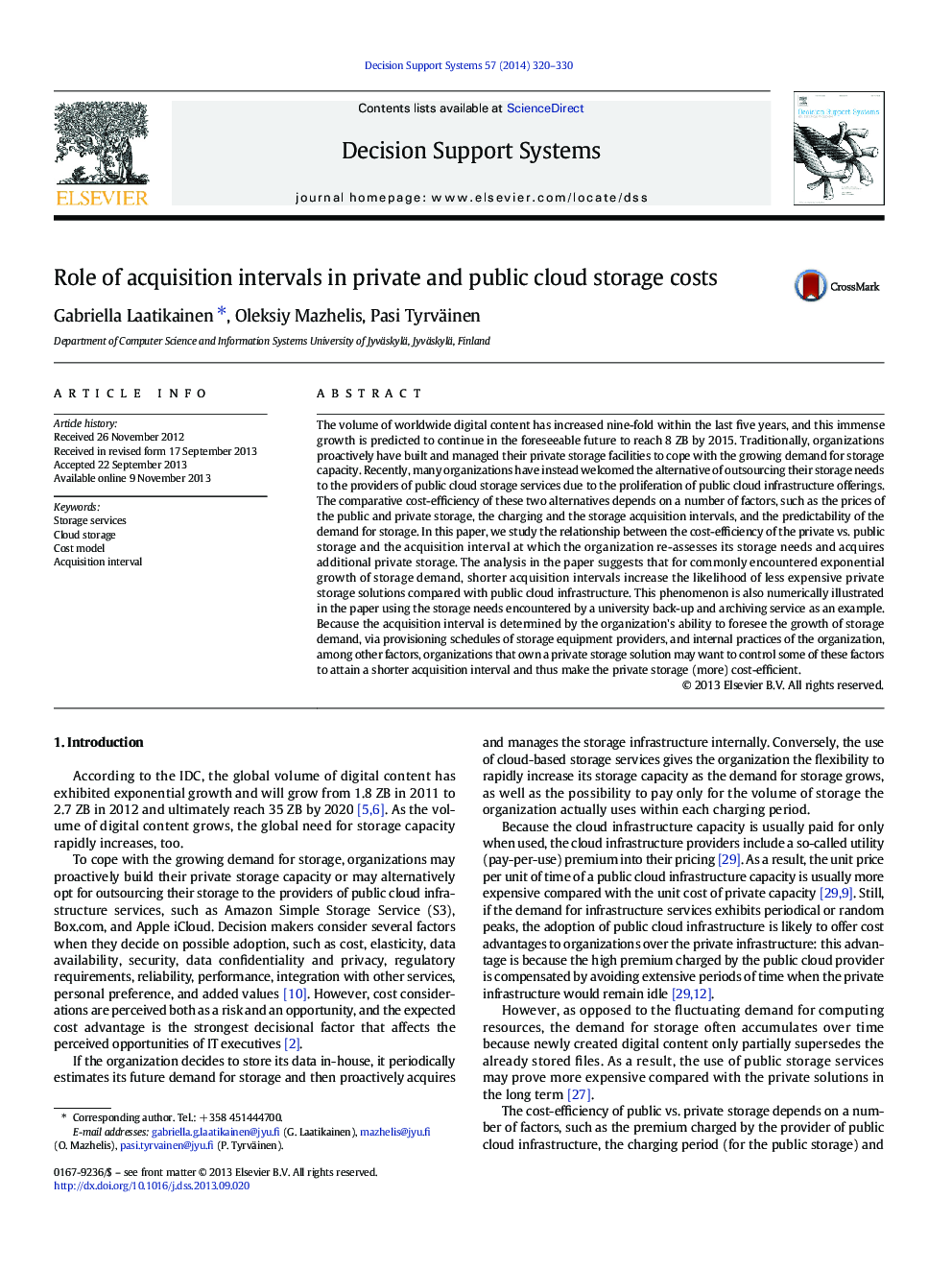 Role of acquisition intervals in private and public cloud storage costs