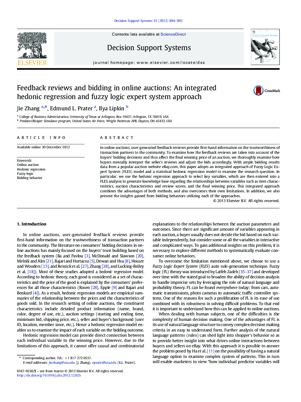 Feedback reviews and bidding in online auctions: An integrated hedonic regression and fuzzy logic expert system approach