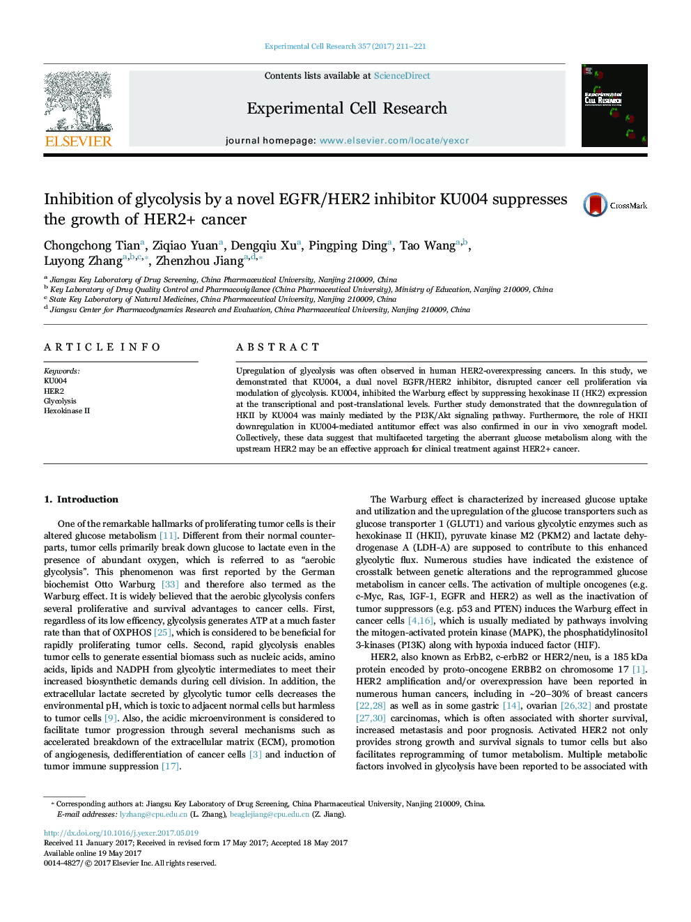 Inhibition of glycolysis by a novel EGFR/HER2 inhibitor KU004 suppresses the growth of HER2+ cancer