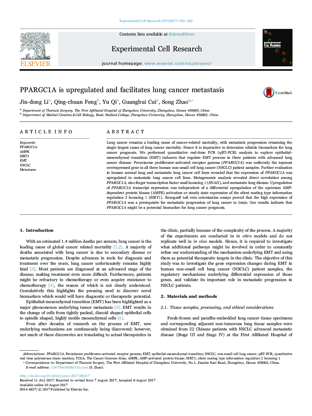 PPARGC1A is upregulated and facilitates lung cancer metastasis