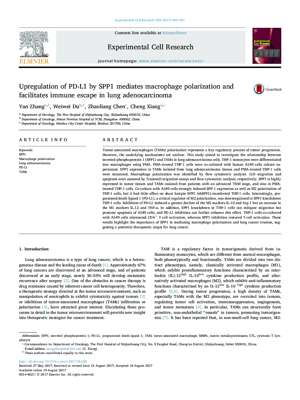 Upregulation of PD-L1 by SPP1 mediates macrophage polarization and facilitates immune escape in lung adenocarcinoma