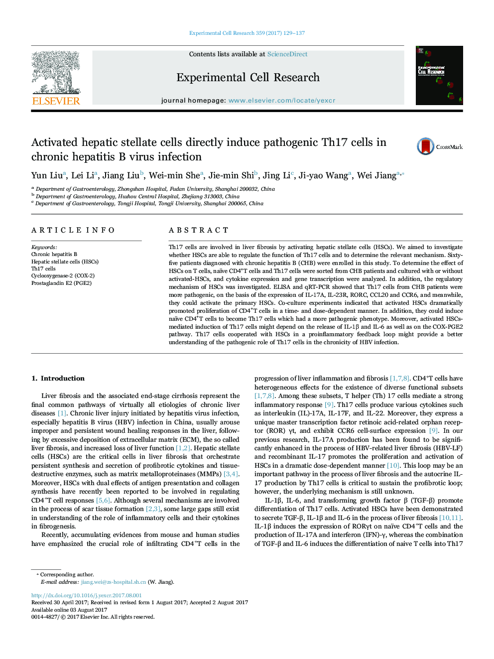 Activated hepatic stellate cells directly induce pathogenic Th17 cells in chronic hepatitis B virus infection