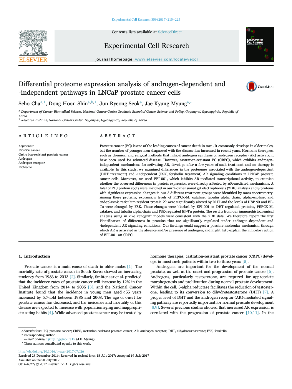 Differential proteome expression analysis of androgen-dependent and -independent pathways in LNCaP prostate cancer cells