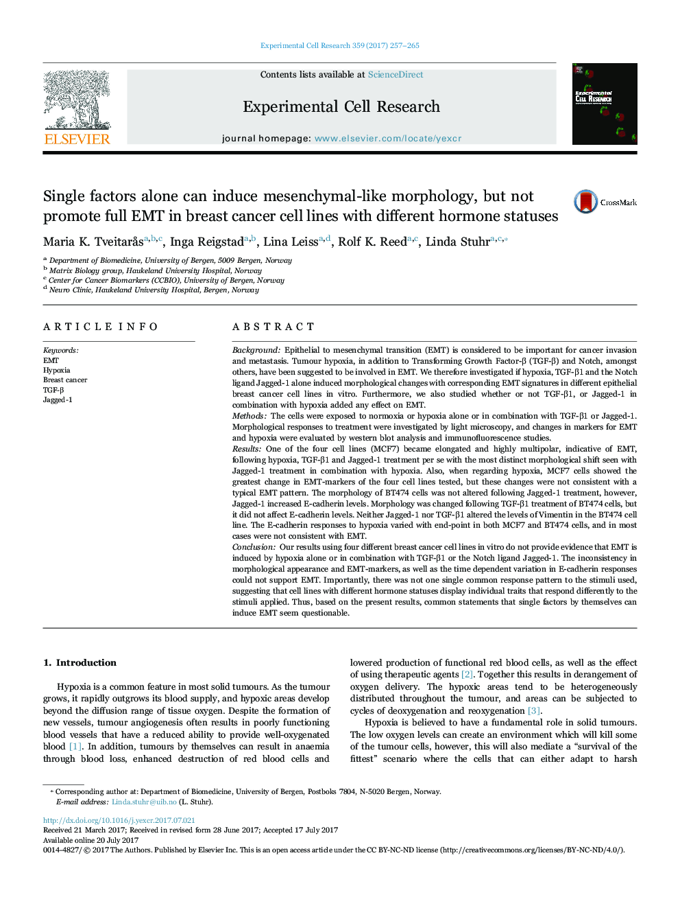 Single factors alone can induce mesenchymal-like morphology, but not promote full EMT in breast cancer cell lines with different hormone statuses