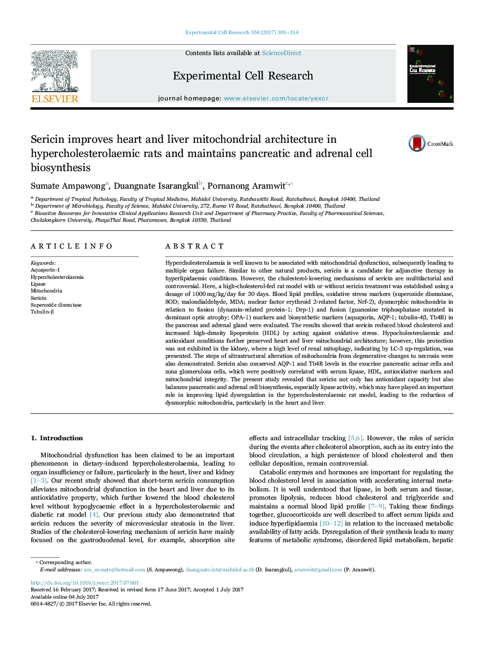 Sericin improves heart and liver mitochondrial architecture in hypercholesterolaemic rats and maintains pancreatic and adrenal cell biosynthesis