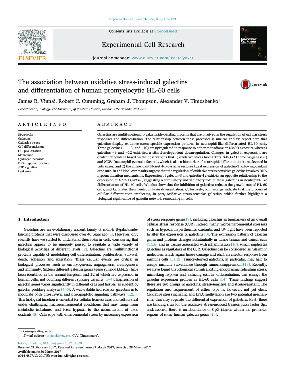 The association between oxidative stress-induced galectins and differentiation of human promyelocytic HL-60 cells