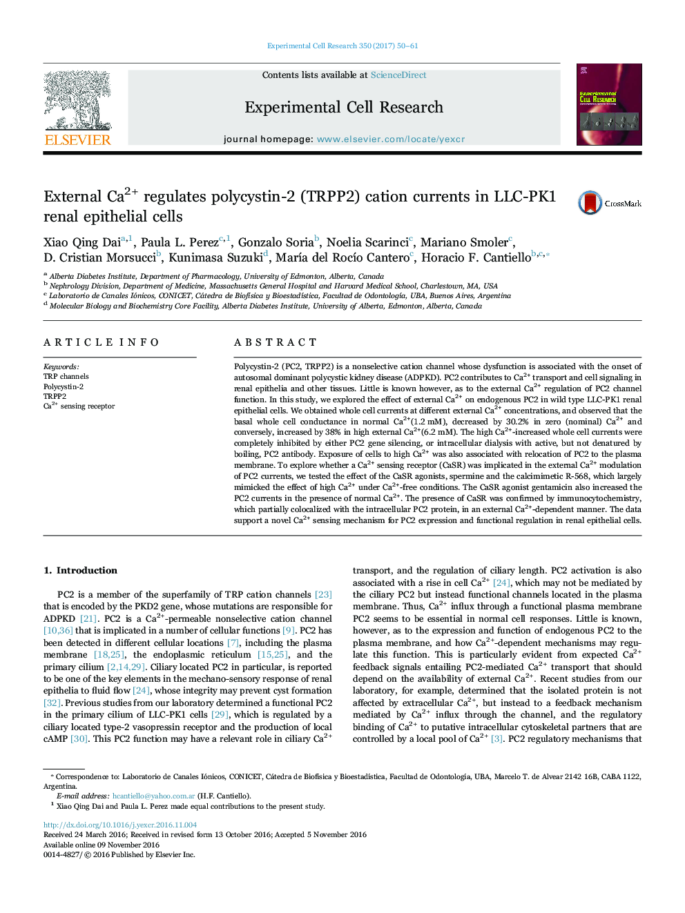 External Ca2+ regulates polycystin-2 (TRPP2) cation currents in LLC-PK1 renal epithelial cells