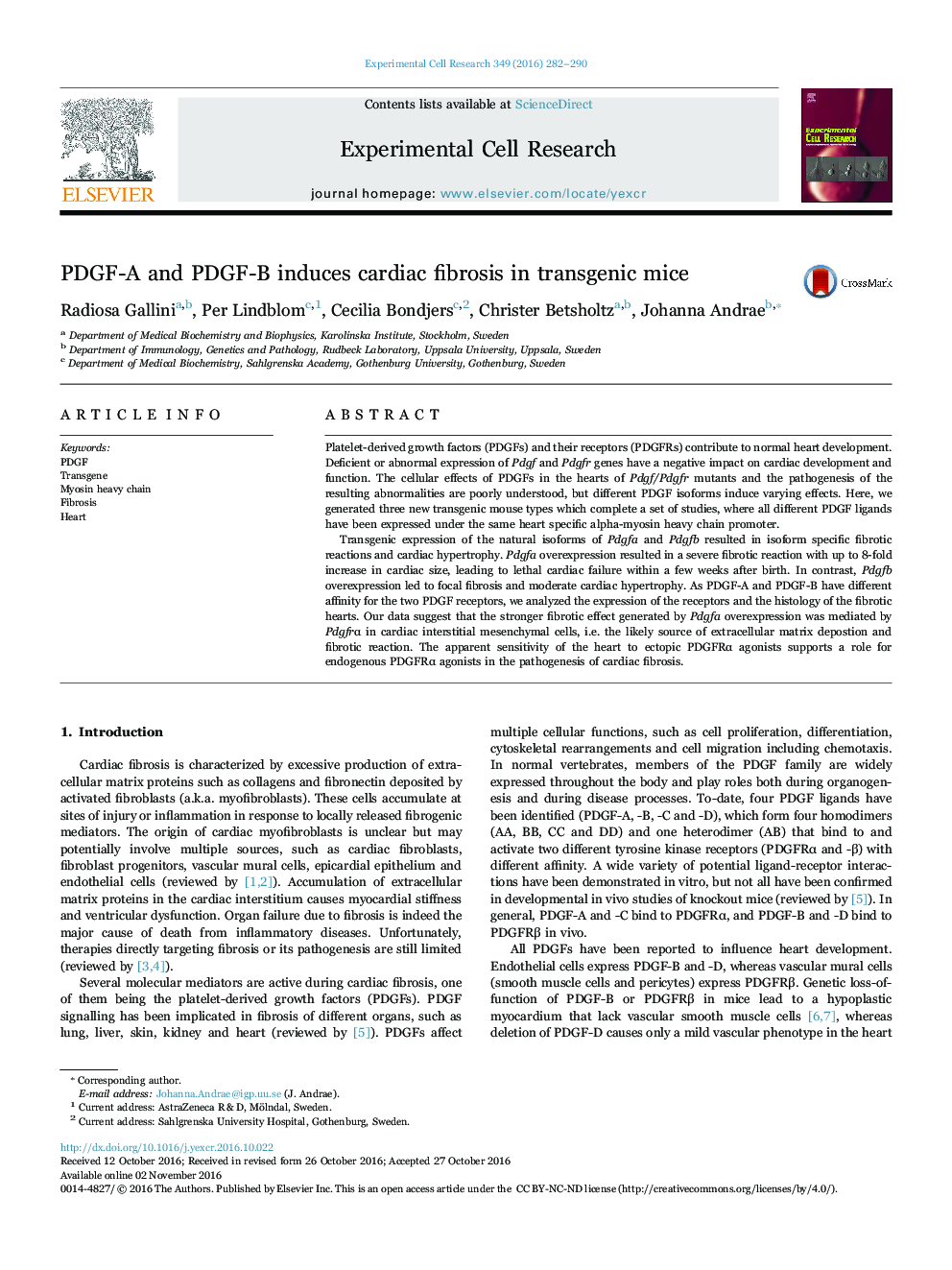 PDGF-A and PDGF-B induces cardiac fibrosis in transgenic mice