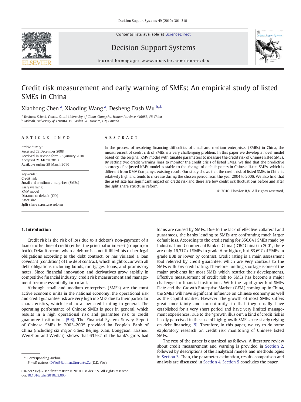 Credit risk measurement and early warning of SMEs: An empirical study of listed SMEs in China