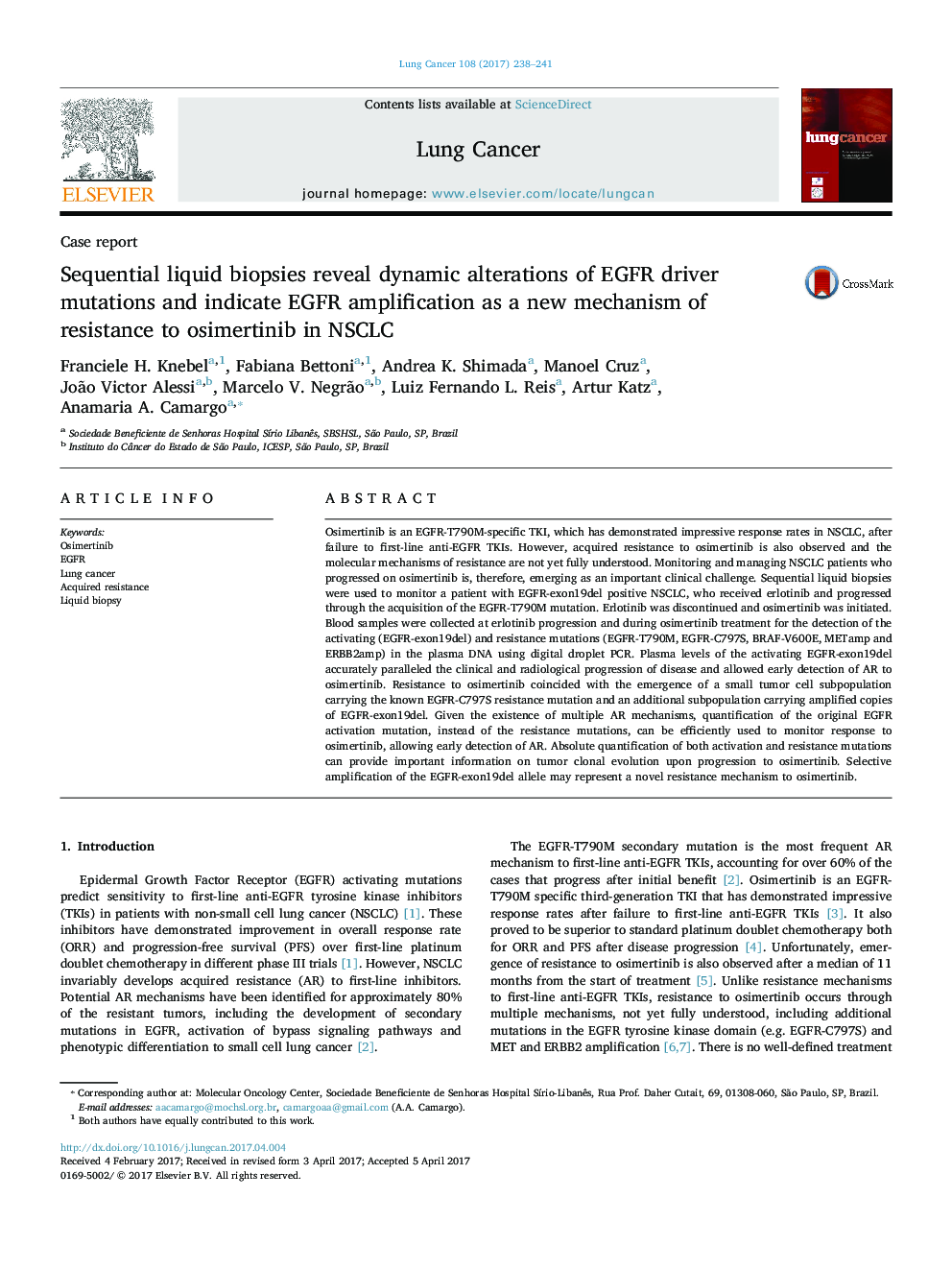 Case reportSequential liquid biopsies reveal dynamic alterations of EGFR driver mutations and indicate EGFR amplification as a new mechanism of resistance to osimertinib in NSCLC