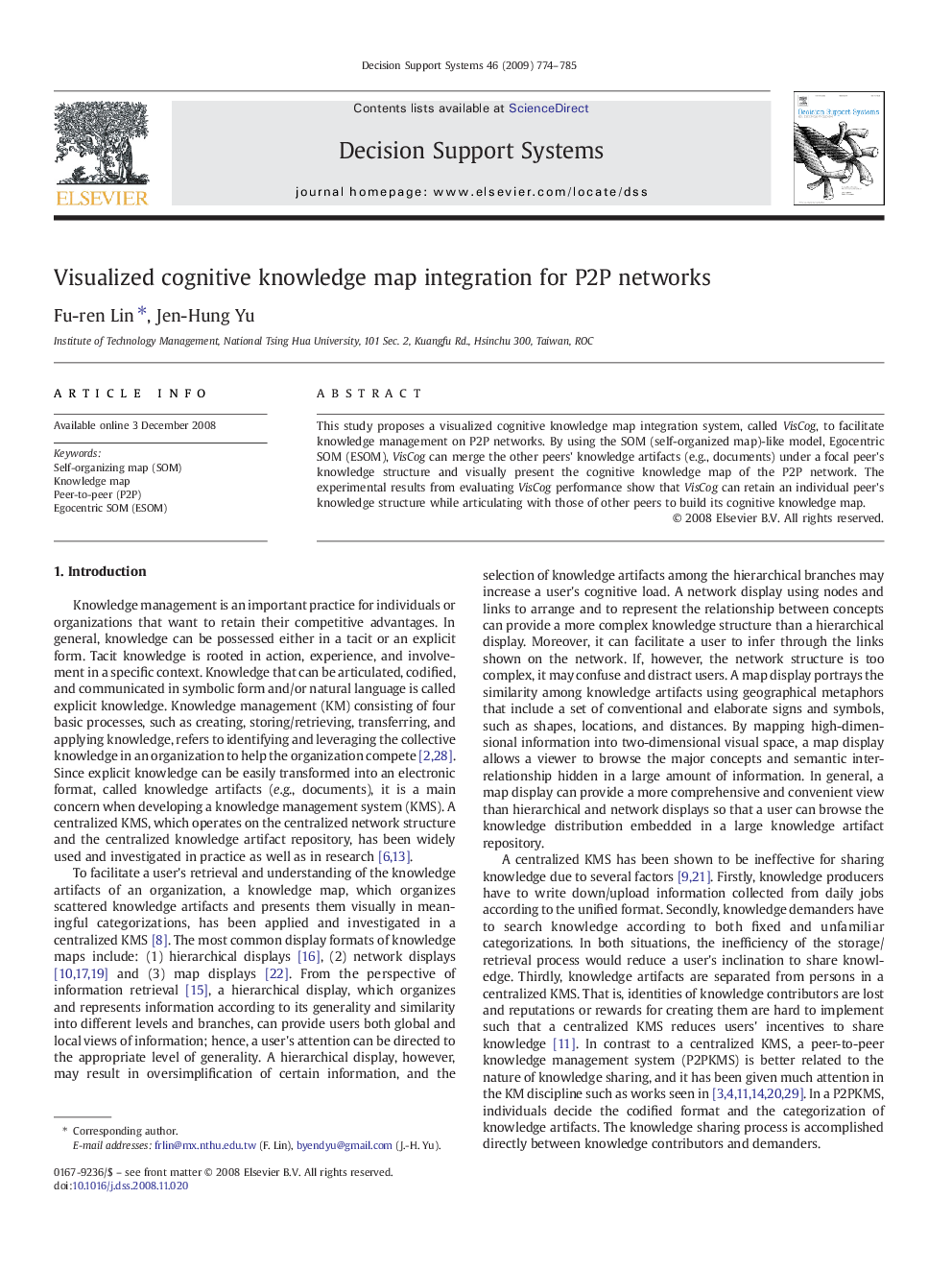 عکس صفحه اول مقاله: Visualized cognitive knowledge map integration for P2P networks Visualized cognitive knowledge map integration for P2P networks