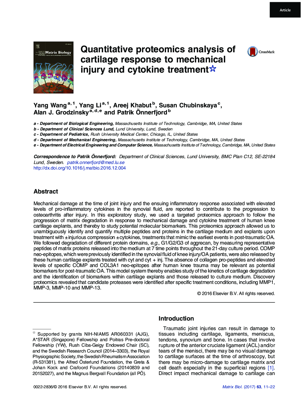 Quantitative proteomics analysis of cartilage response to mechanical injury and cytokine treatment