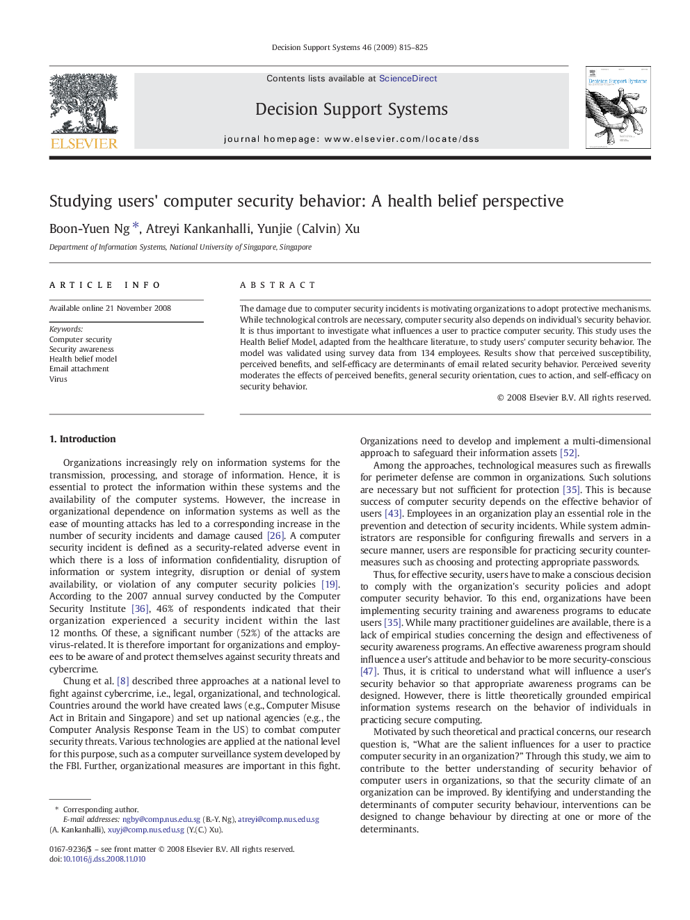 Studying users' computer security behavior: A health belief perspective