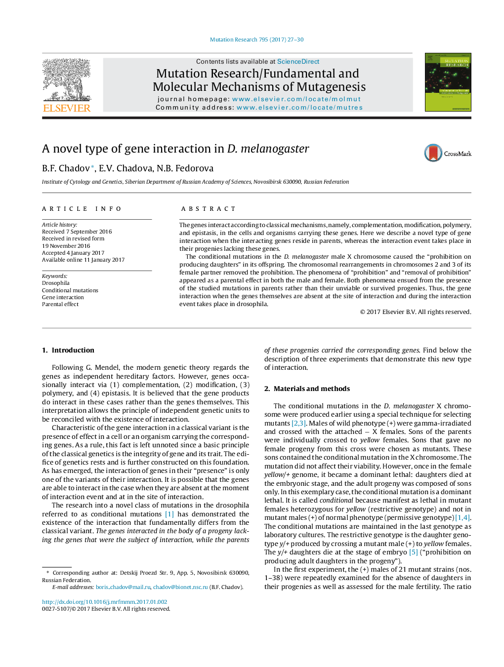 A novel type of gene interaction in D. melanogaster