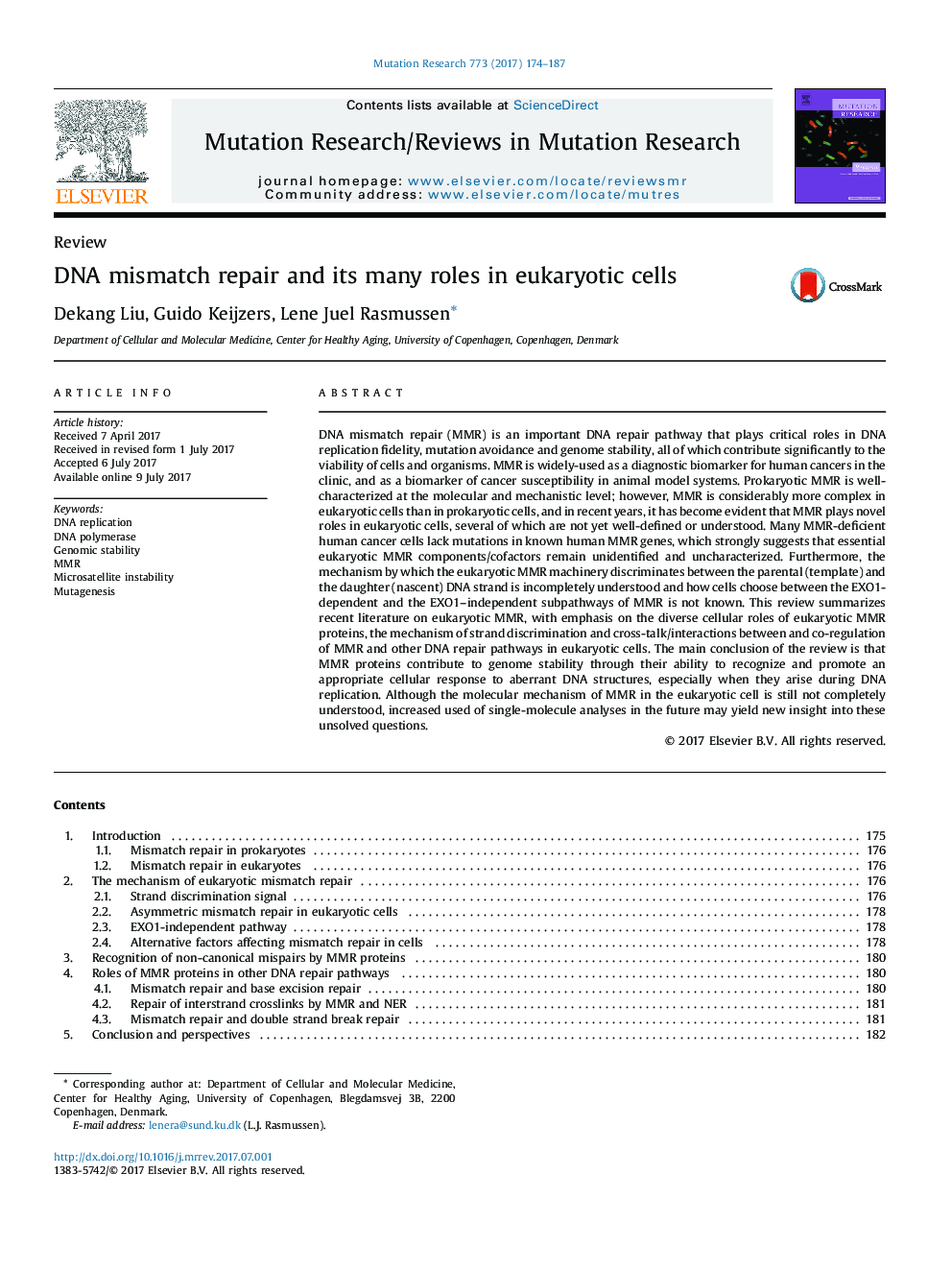 ReviewDNA mismatch repair and its many roles in eukaryotic cells