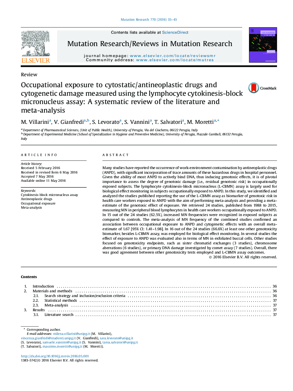 ReviewOccupational exposure to cytostatic/antineoplastic drugs and cytogenetic damage measured using the lymphocyte cytokinesis-block micronucleus assay: A systematic review of the literature and meta-analysis