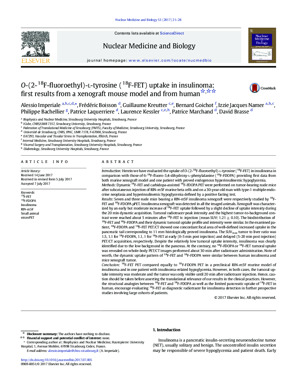 O-(2-18F-fluoroethyl)-l-tyrosine (18F-FET) uptake in insulinoma: first results from a xenograft mouse model and from human