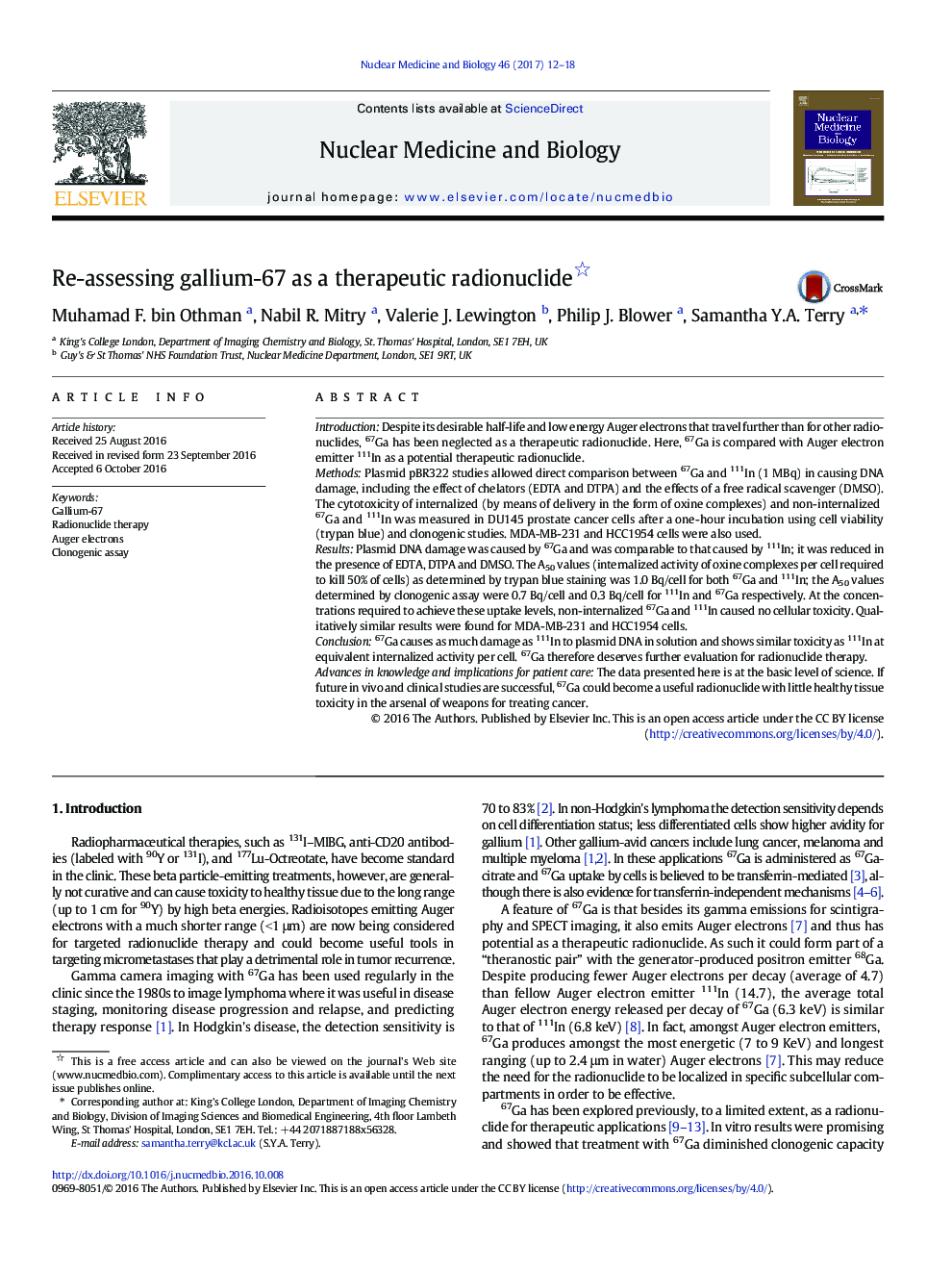 Re-assessing gallium-67 as a therapeutic radionuclide