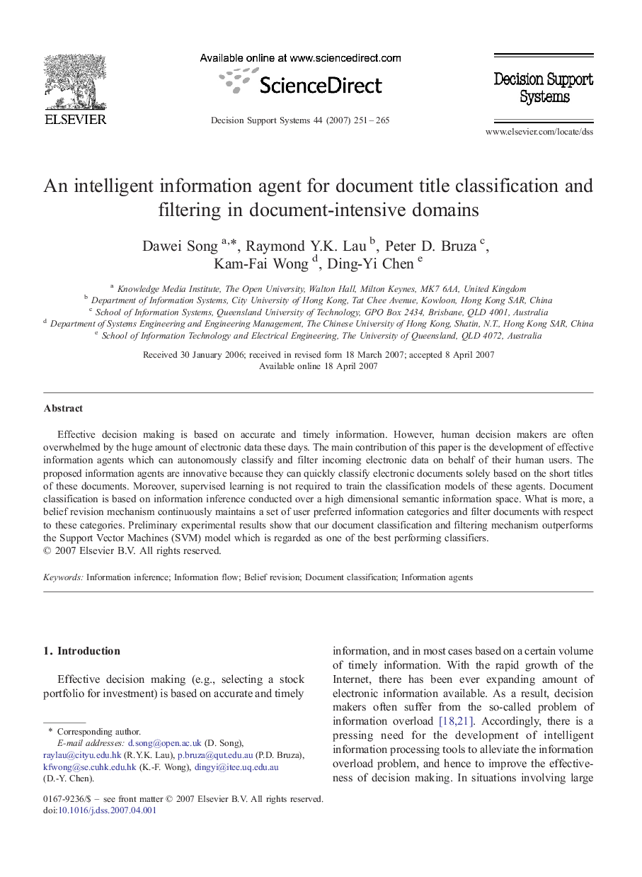 An intelligent information agent for document title classification and filtering in document-intensive domains