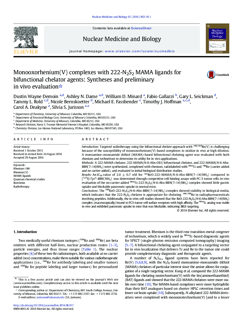 Monooxorhenium(V) complexes with 222-N2S2 MAMA ligands for bifunctional chelator agents: Syntheses and preliminary in vivo evaluation 