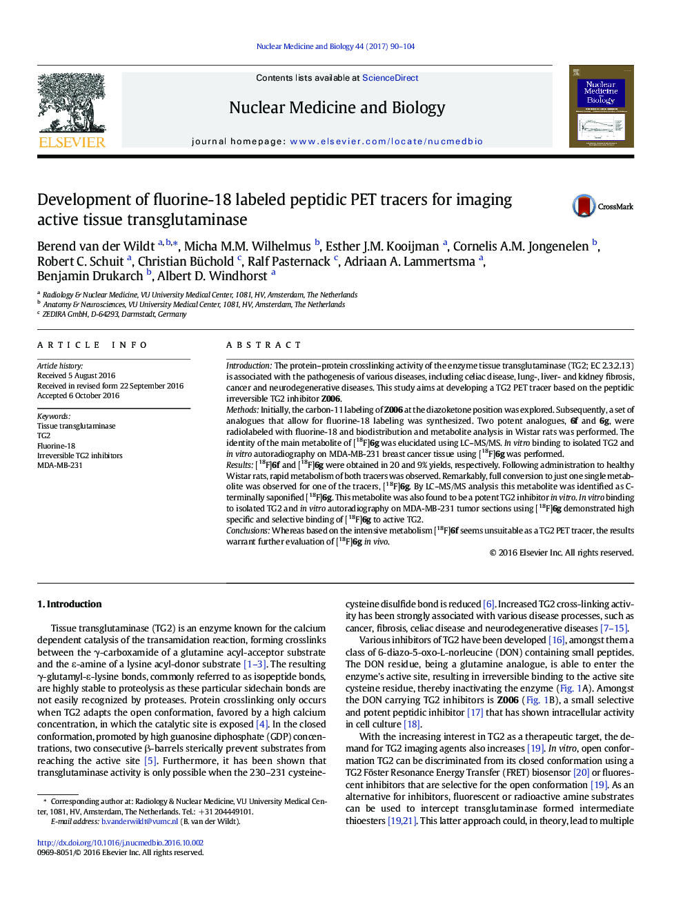 Development of fluorine-18 labeled peptidic PET tracers for imaging active tissue transglutaminase