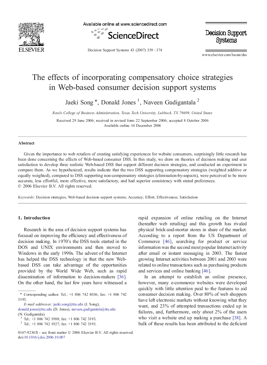 The effects of incorporating compensatory choice strategies in Web-based consumer decision support systems