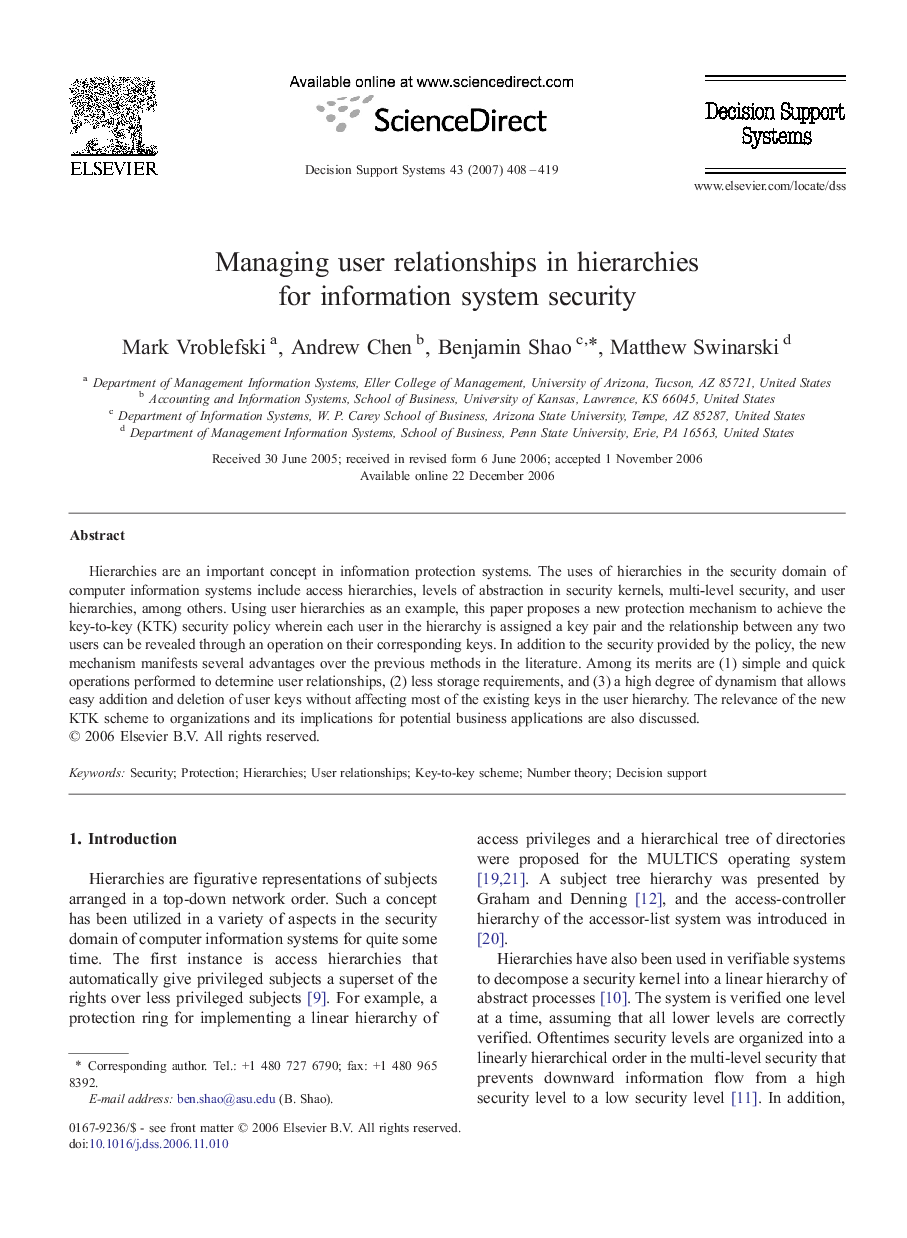 Managing user relationships in hierarchies for information system security