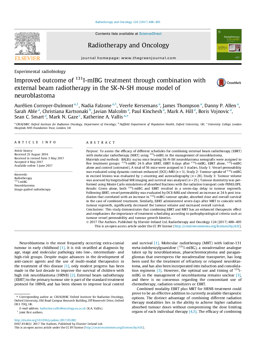 Improved outcome of 131I-mIBG treatment through combination with external beam radiotherapy in the SK-N-SH mouse model of neuroblastoma