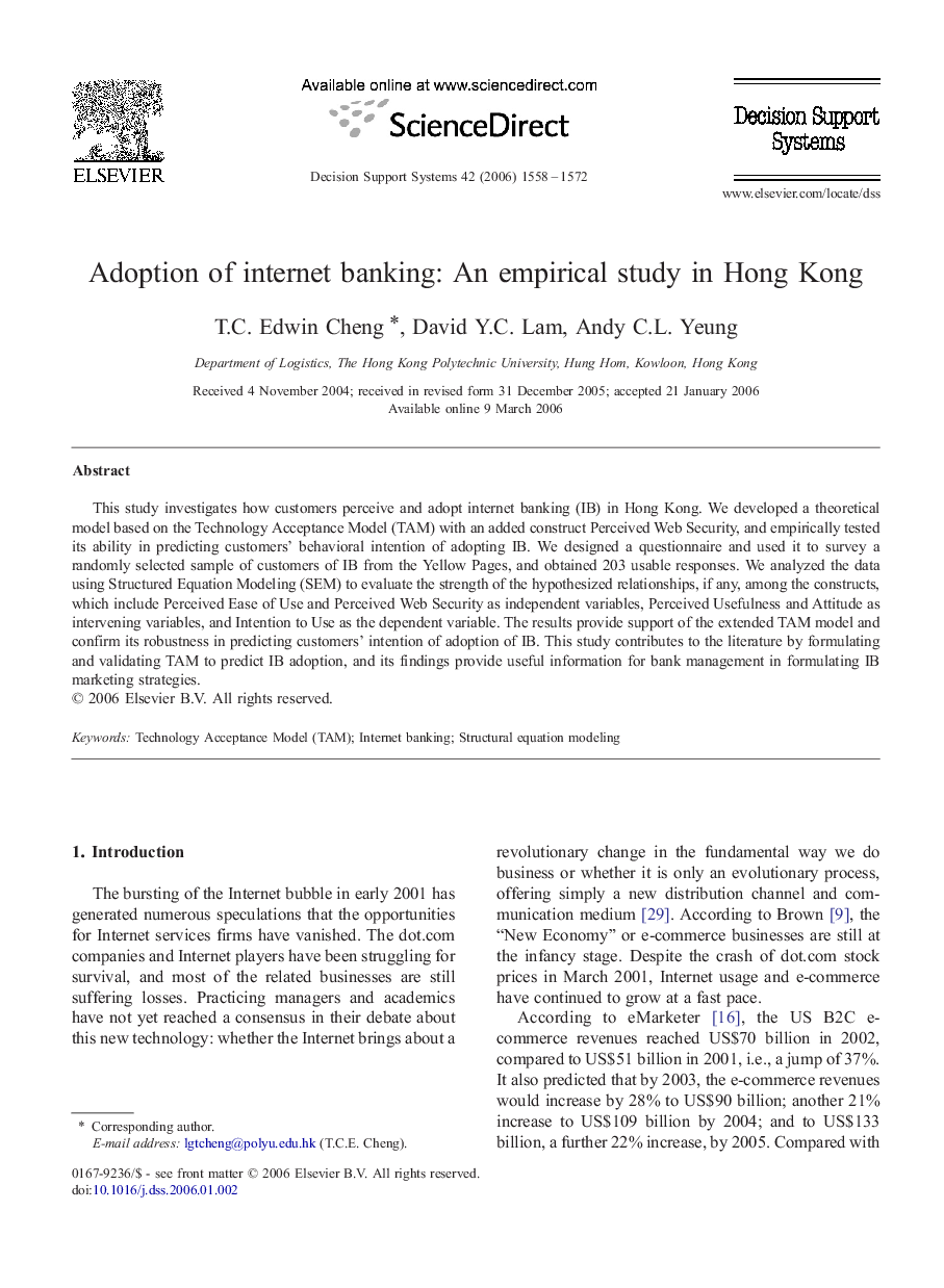 Adoption of internet banking: An empirical study in Hong Kong