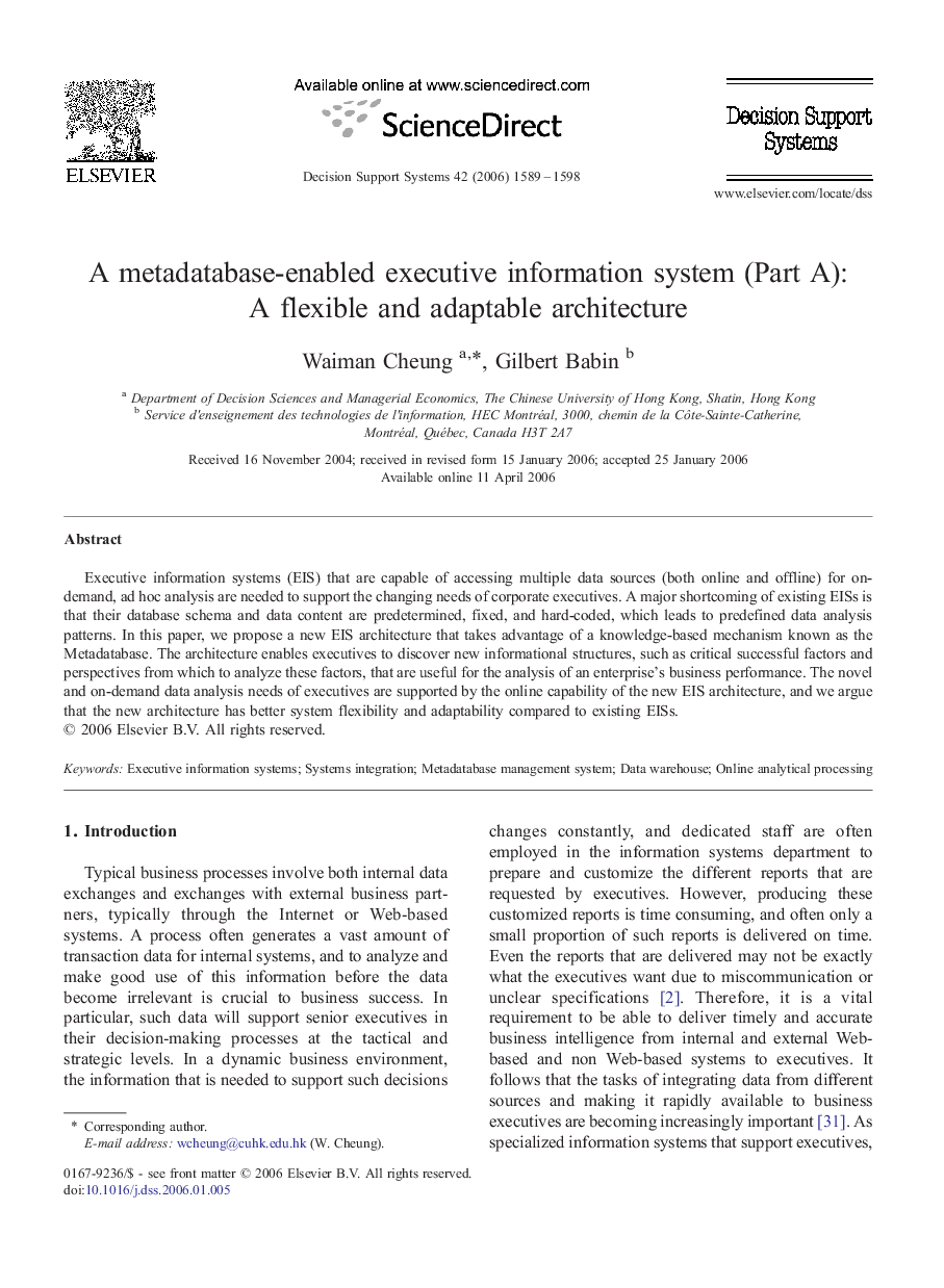 A metadatabase-enabled executive information system (Part A): A flexible and adaptable architecture