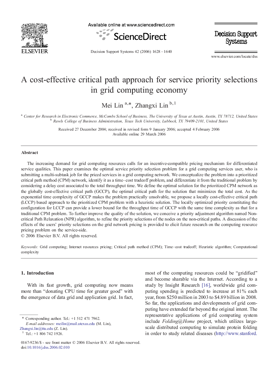 A cost-effective critical path approach for service priority selections in grid computing economy