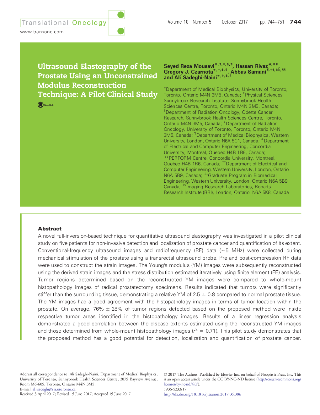 Ultrasound Elastography of the Prostate Using an Unconstrained Modulus Reconstruction Technique: A Pilot Clinical Study