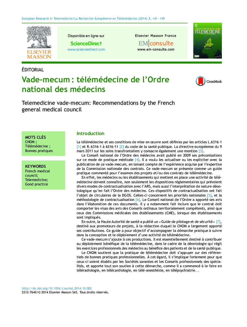 Vade-mecumÂ : télémédecine de l'Ordre national des médecins