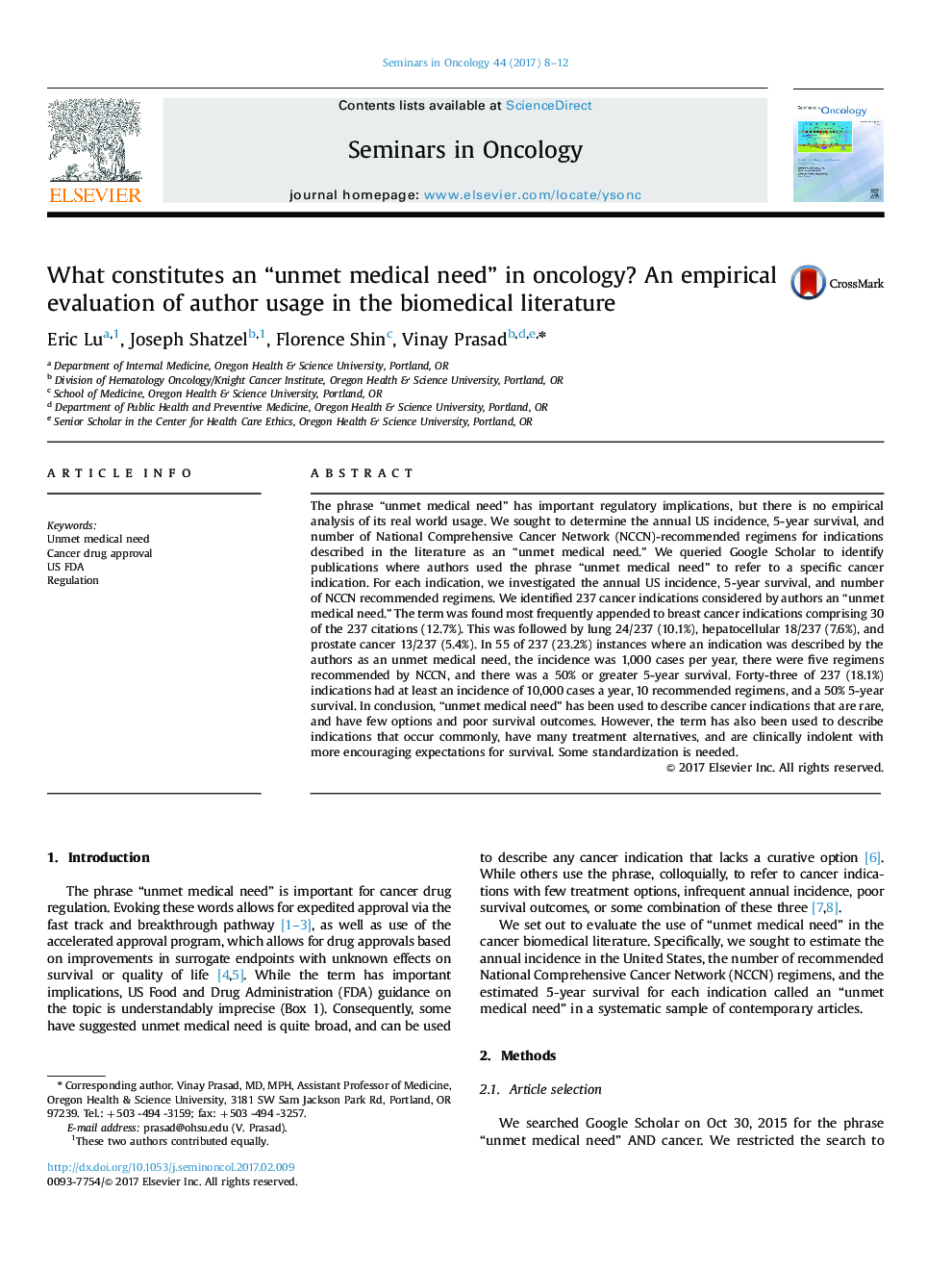 What constitutes an “unmet medical need” in oncology? An empirical evaluation of author usage in the biomedical literature